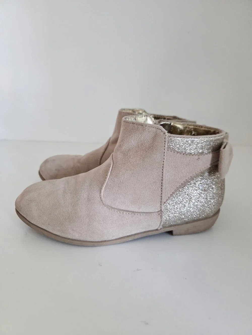 Girls Faux Suede & Glitter Accent Ankle Boots Size 1